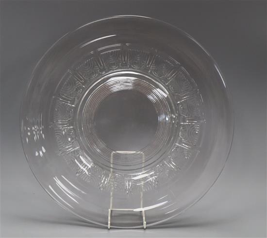 A pair of Vals st Lambert Belgique glass chargers diameter 42cm